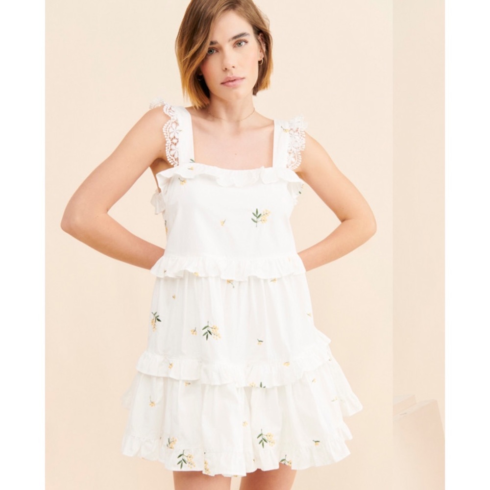 GPD Embroidered Tiered Ivory Dress